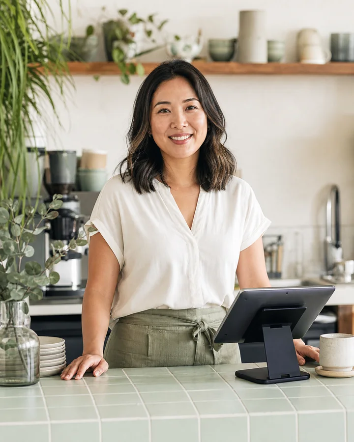Friendly small restaurant owner ready to use Aveniq